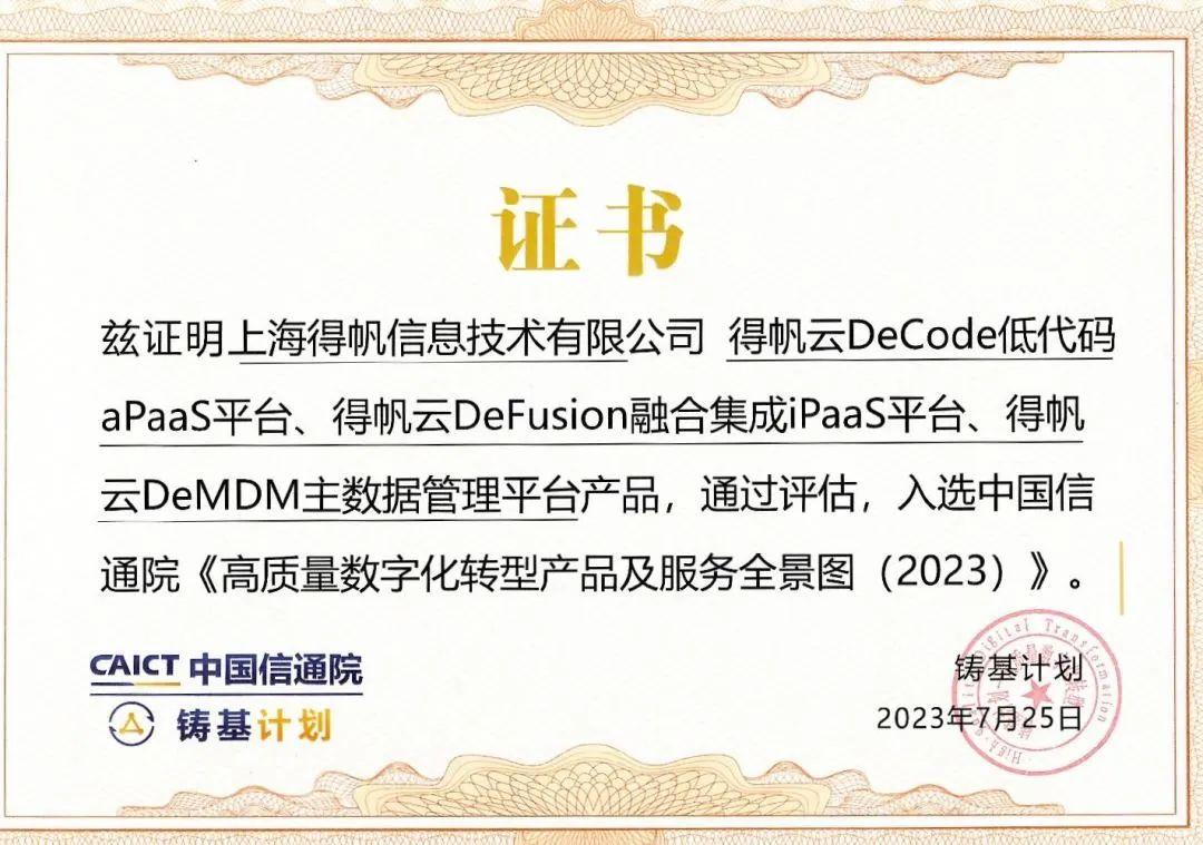 得帆信息三大核心產(chǎn)品入選信通院高質量數(shù)字化轉型全景圖 為千行百業(yè)提供堅實數(shù)字技術底座